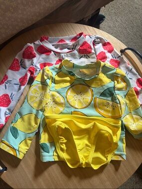 Kids Lemon Print Rash Guard Set - Yellow
